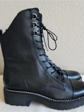 Sam Edelman Leather Lace-Up Platform Combat Boots